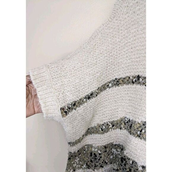 Anthropologie Moth Poncho Crew Metallic Fringe Sweater Boho Oversized Small - Picture 6 of 9